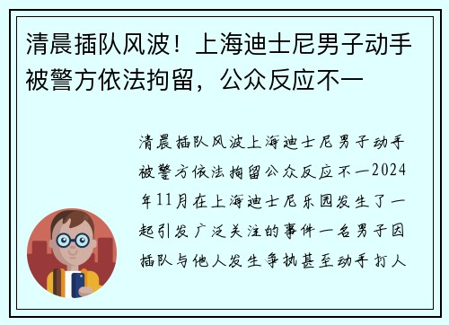 清晨插队风波！上海迪士尼男子动手被警方依法拘留，公众反应不一